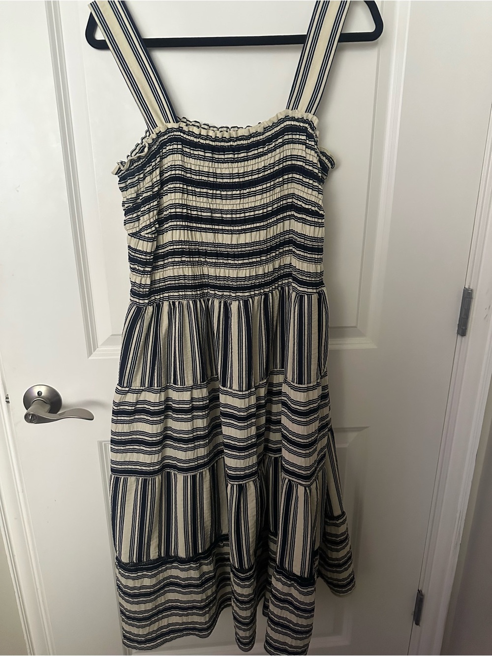 Striped Smocked Sundress in Cream and Navy